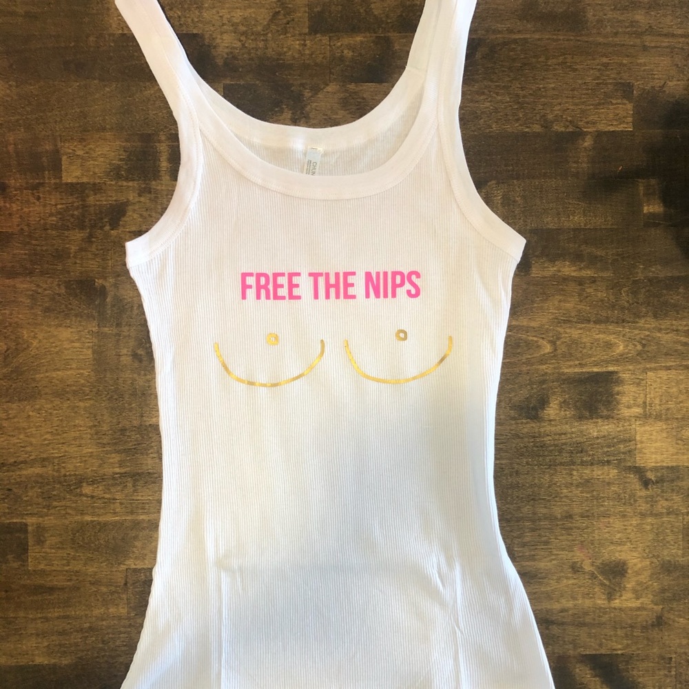 Free the nips small women’s white tank top